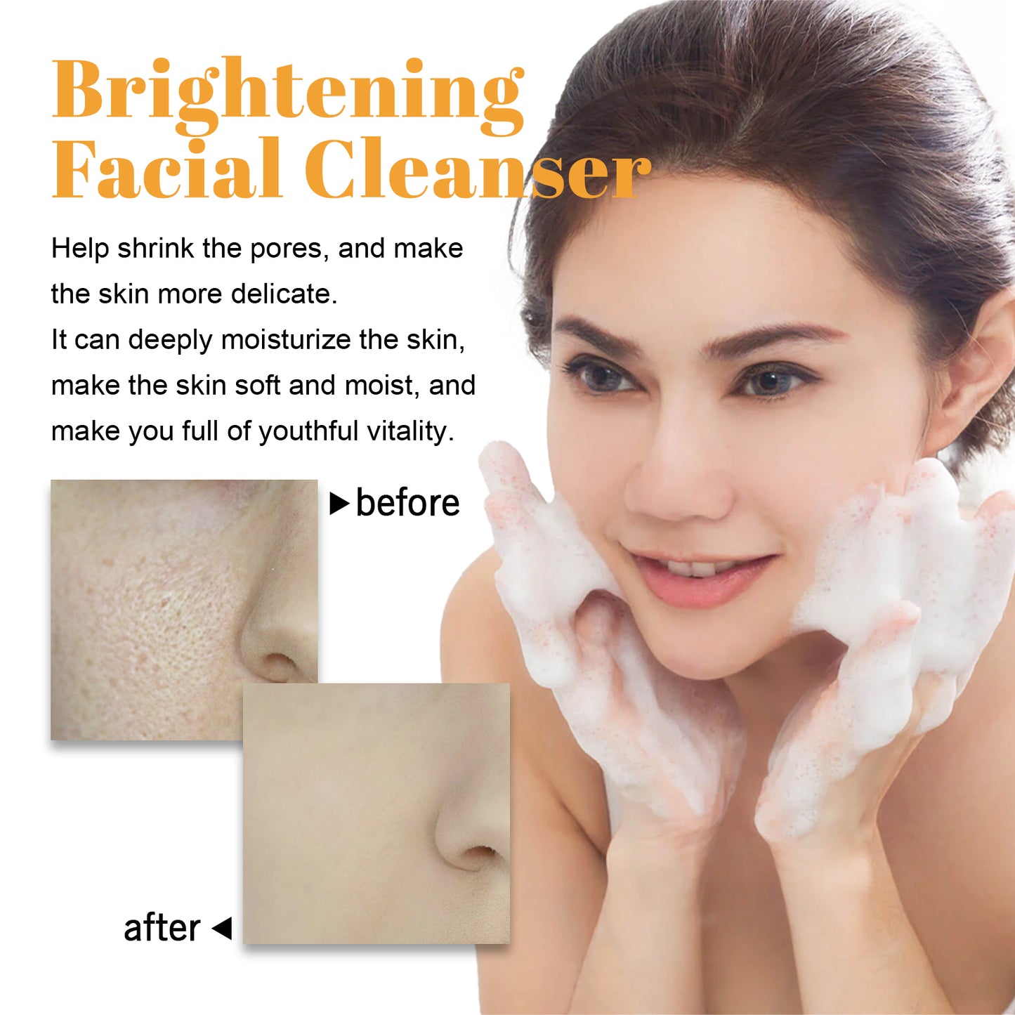 Hoygi Brightening Facial Cleanser, Deep Clean Facial Skin Fade Acne Mark Acne Mark Moisturizing Whitening Beauty