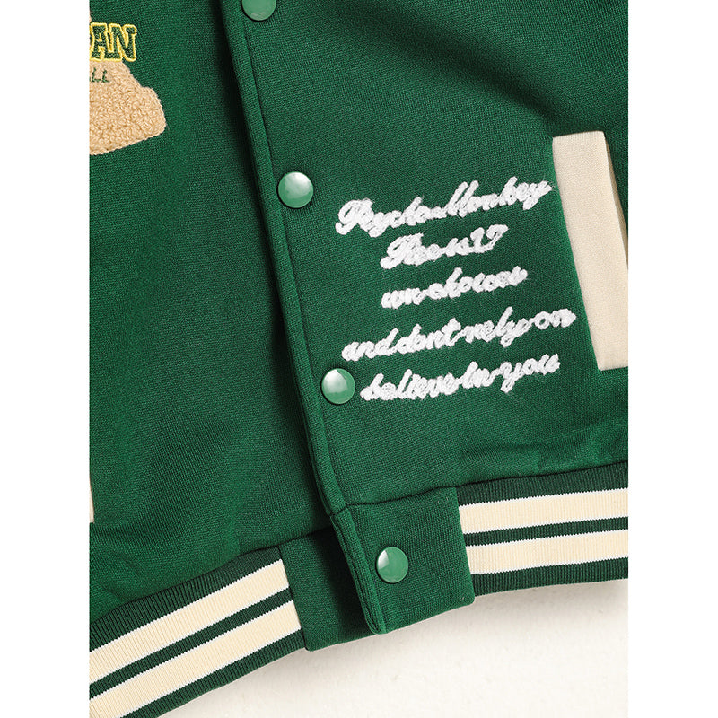 Toddler Kids Girls Boy's Trendy Embroidery Letters Print Jacket Baseball Collar Sports Casual Coat Children's Wear